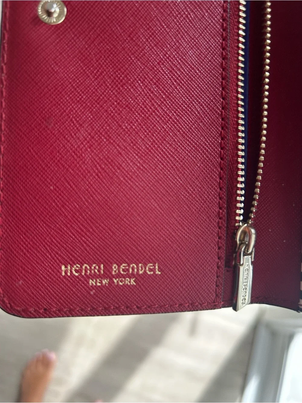henri bendel Burgundy Saffiano Wallet with Gold Plate